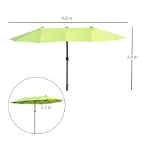 Outsunny Dubbele Parasol Tuinparasol Marktparasol Terrasparasol met Handkruk Groen Ovaal 460 x 270 x 240 cm(m-3)