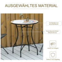 Outsunny tuintafel mozaïek tafel ronde bistrotafel bijzettafel met mozaïek blad keramiek metaal rood + blauw + wit Ø60 cm(m-6)