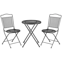 Outsunny zitgroep, 3-delige eetset, bistroset, tuinmeubelset, balkonmeubelset, 1 tafel + 2 stoelen met parasolgat, terras, metaal, zwart(m-1)