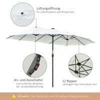 Outsunny parasol met LED zonne-energie 4,5 m dubbele parasol tuinparasol marktparasol terrasparasol ovaal zwart en crème wit(m-5)