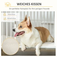 PawHut Houten Hondenkooi met Kussen Tafelblad Verhoogd Design Hondenbench voor Middelgrote Grote Honden Indoor Home Dierenkooi Huisdier Wit+Grijs 86 x 60 x 70 cm(m-5)