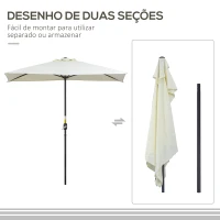 Outsunny Meio Chapéu de Sol 230x130x245 cm Chapéu de Sol para Parede Jardim com Manivela e Vara Metálica Ø38 mm Terraço Varanda Bege(m-7)