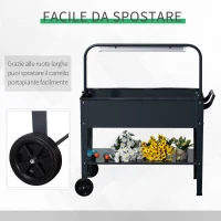 Outsunny Fioriera da Giardino Portafiori con Lampada LED per piante e Copertura in PE, Ruote e Maniglia, in Acciaio, 90x51x100 cm(m-8)