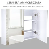 Homcom Armadietto Pensile da Bagno con Specchiera e 3 Ripiani in MDF Bianco 80 x 60 x 15cm(m-7)