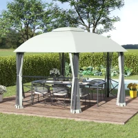 Outsunny Tuinpaviljoen Partytent 4 x 5 m Partytent Weerbestendige waterafstotende tent met zijwanden en tweetraps dak Staal + polyester grijs(m-8)