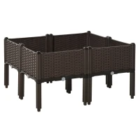 Outsunny verhoogd bed 4-delige plantenbak met drainagegaten rotan look bloembak DIY bruin 40 x 40 x 44 cm(m-1)