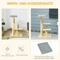 PawHut houten krabpaal voor binnen en buiten, krabpaal, klimboom met jute, kattenmeubel, krabplank met kussen, 3 platforms, stabiel kattenspeelgoed, naturel 48 x 48 x 78 cm(m-5)