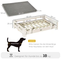 PawHut verhoogd hondenbed met kussen en houten frame Hondenbank Hondenbed Kattenbank Hondenbank Hondenslaapplaats voor kleine en middelgrote honden Wasbare hoes Wit+grijs 90 x 60 x 20 cm(m-3)