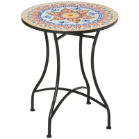 Outsunny tuintafel mozaïek tafel ronde bistrotafel bijzettafel met mozaïek blad keramiek metaal rood + blauw + wit Ø60 cm(m-1)