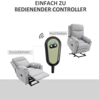 HOMCOM elektrische sta-stoel fauteuil met opstahulp voor senioren relaxfauteuil TV-fauteuil met slaapfunctie en opstahulp TV-fauteuil ligfunctie linnen touch grijs 83 x 89 x 102 cm(m-5)