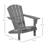 Outsunny Adirondack Stoel Kunststof 75x87x90cm,met Bekerhouder, Grijs(m-3)