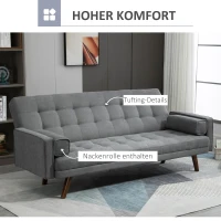 HOMCOM slaapbank opklapbare bank 3-zits stoffen slaapbank bank bank met slaapfunctie bankstel polyester hout grijs 208 x 81 x 92 cm(m-6)