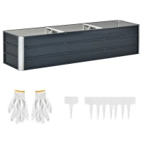 Outsunny verhoogd bed van staal tuinbed plantenbak bloembak bloempot met handschoenen donkergrijs 183 x 47 x 40 cm(m-1)