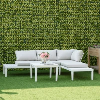 Outsunny 3-delige tuinmeubelset met bijzettafel, balkonmeubelset, bank met kussens, L-vorm, buiten, in aluminium, crèmewit(m-10)