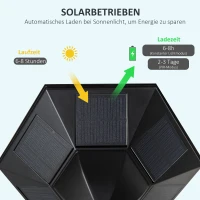 Outsunny Solar Tuinlantaarn Lantaarn Tuinlamp Pad Licht met 19 LED 130 Lumen 3000K Aluminium Gehard Glas Zwart 22 x 22 x 194 cm(m-5)