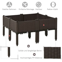 Outsunny verhoogd bed 4-delige plantenbak met drainagegaten rotan look bloembak DIY bruin 40 x 40 x 44 cm(m-4)