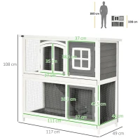 Pawhut hok voor kleine dieren Kooi voor kleine dieren met bodempan en oprit cavia hok cavia kooi 2 verdiepingen klein dierenhok dennenhout wit + grijs 117 x 49 x 108 cm(m-3)