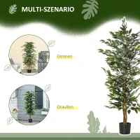 HOMCOM kunstplanten 150 cm kunst ficusboom kunstboom kunstplanten in pot kunstplant kamerplant decoratieve plant kantoorplant Kunststof pot voor binnen en buiten(m-5)