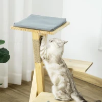 PawHut houten krabpaal voor binnen en buiten, krabpaal, klimboom met jute, kattenmeubel, krabplank met kussen, 3 platforms, stabiel kattenspeelgoed, naturel 48 x 48 x 78 cm(m-9)