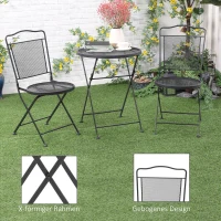 Outsunny zitgroep, 3-delige eetset, bistroset, tuinmeubelset, balkonmeubelset, 1 tafel + 2 stoelen met parasolgat, terras, metaal, zwart(m-7)