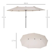 Outsunny Chapéu de Sol Duplo para Jardim 4,6x2,7x2,4m Chapéu de Sol Anti UV com Manivela para Exterior Bege(m-3)