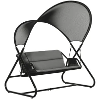 Outsunny tuinschommel ligbed 2 persoons schommelframe buitenschommelbank met zitkussen tekstregel zwart 166 x 140 x 187 cm(m-1)