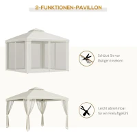 Outsunny tuinpaviljoen gazebo tuintent partytent met 4 x zijwand weerbestendig metaal + polyester crème wit 3 x 3 x 2.6 m(m-4)
