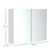 Homcom Armadietto Pensile da Bagno con Specchiera e 3 Ripiani in MDF Bianco 80 x 60 x 15cm(m-3)