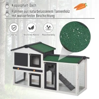 PawHut Kleintierstall Zwergkaninchenstall mit Asphaltdach Kleintierkäfige für draußen Tierstall Meerschweinchenkäfig outdoor Tannenholz winterfest Dunkelgrau+Weiß 145 x 45 x 85 cm(m-4)