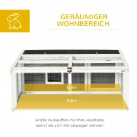 Pawhut Kleintierstall mit Freigehege wetterbeständig Tannenholz Weiß + Grau + Schwarz(m-4)