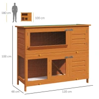 PawHut Coelheira de Madeira Exterior de 2 Níveis Gaiola para Coelhos com Teto Asfáltico Dobrável Rampa Portas e 2 Bandejas Removíveis 120x48x100cm Madeira(m-3)