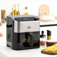 HOMCOM Fritadeira sem Óleo 4 em 1 1350W com 3 Programas Ecrã LED Tátil Temperatura Ajustável e Cesta Antiaderente 31x37,5x32cm Preto(m-2)