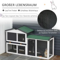PawHut Kleintierstall Zwergkaninchenstall mit Asphaltdach Kleintierkäfige für draußen Tierstall Meerschweinchenkäfig outdoor Tannenholz winterfest Dunkelgrau+Weiß 145 x 45 x 85 cm(m-5)