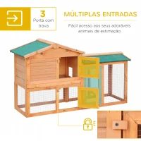 Pawhut Coelheira com parque cercado Madeira de abeto Exterior de 2 Níveis Gaiola para Coelhos 145x45x85 cm(m-5)