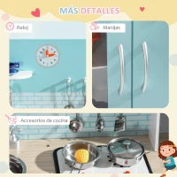 HOMCOM Cocina de Juguete de Madera para Niños de +3 Años Cocinita de Juguete con Luz y Sonidos 65x29x81 cm Azul(m-5)
