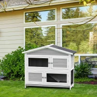 PawHut Kleintierstall 2 Ebenen wetterbeständig Tannenholz Metall Weiß + Schwarz(m-2)