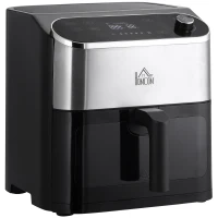 HOMCOM Fritadeira sem Óleo 4 em 1 1350W com 3 Programas Ecrã LED Tátil Temperatura Ajustável e Cesta Antiaderente 31x37,5x32cm Preto(m-10)