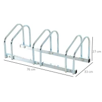 HOMCOM Estacionamento para 3 Bicicletas Suporte de Aço para Estacionar Bicicletas no Chão para Interior e Exterior 76x33x27cm Prata(m-3)