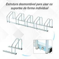 HOMCOM Estacionamento para 5 Bicicletas Suporte de Aço para Estacionar Bicicletas no Chão para Interior e Exterior 145x33x27cm Prata(m-5)