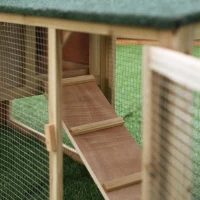 PawHut Coelheira de Exterior Grande Gaiola de Madeira para 2-4 Coelhos com Teto Asfáltico Recinto de Arame Bandeja Removível e Rampas 210x45,5x84,5cm Natural(m-10)
