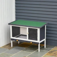 PawHut Konijnenhok konijnenhok met geasfalteerd dak massief hout wit + groen(m-2)