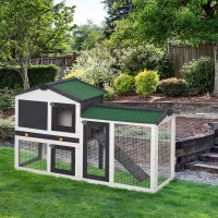 PawHut Kleintierstall Zwergkaninchenstall mit Asphaltdach Kleintierkäfige für draußen Tierstall Meerschweinchenkäfig outdoor Tannenholz winterfest Dunkelgrau+Weiß 145 x 45 x 85 cm(m-9)