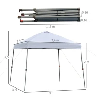 Outsunny Tenda Dobrável 3x3 Portátil de Jardim com Bolsa de Transporte com Rodas Aço para Exterior Festas Campismo Branco(m-3)