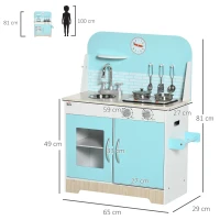 HOMCOM Cocina de Juguete de Madera para Niños de +3 Años Cocinita de Juguete con Luz y Sonidos 65x29x81 cm Azul(m-3)