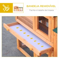 Pawhut Coelheira com parque cercado Madeira de abeto Exterior de 2 Níveis Gaiola para Coelhos 145x45x85 cm(m-6)