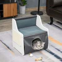 PawHut kattenhuis met terras 2-laags kattenbed gezellige kattengrot Oxford stof-grijs(m-7)