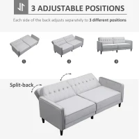 HOMCOM Sofá de 3 Plazas Convertible en Cama Tapizado en Terciopelo con Respaldo Ajustable para Salón 189x81x83,5 cm Gris(m-5)