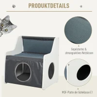 PawHut kattenhuis met terras 2-laags kattenbed gezellige kattengrot Oxford stof-grijs(m-5)