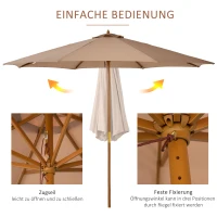 Outsunny Parasol ogrodowy z drewna 300 cm, Parasol na balkon z bambusa, Khaki(m-4)