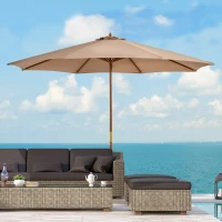 Outsunny Parasol ogrodowy z drewna 300 cm, Parasol na balkon z bambusa, Khaki(m-2)
